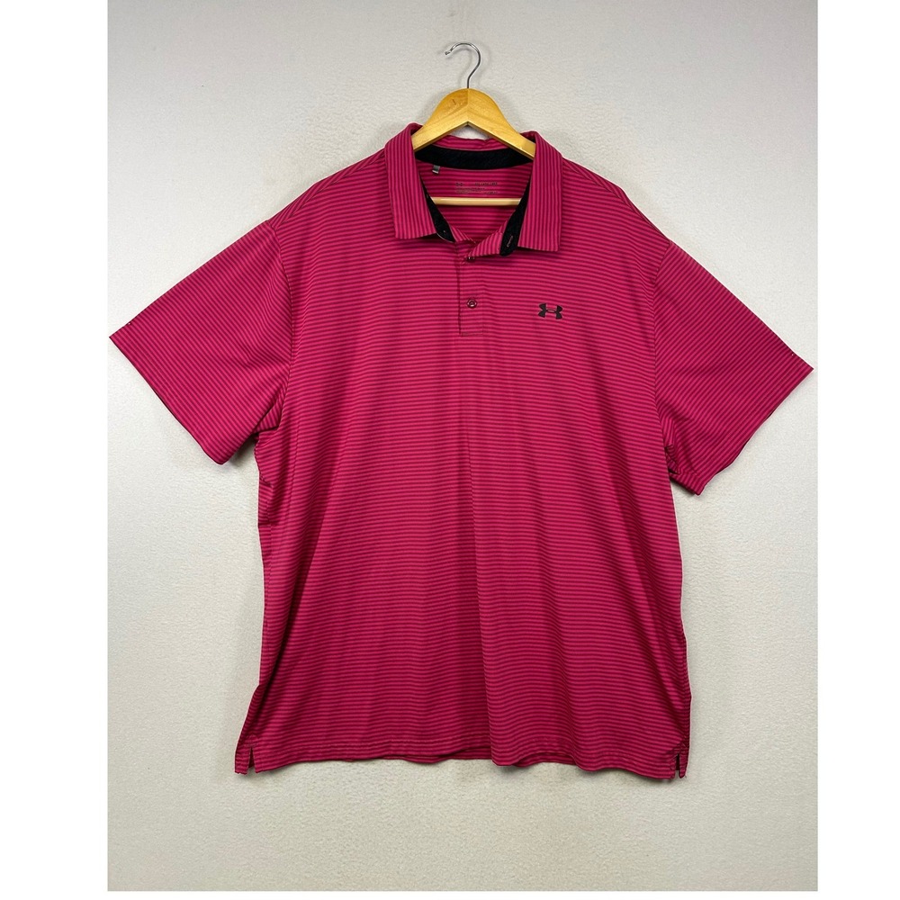 Golfcore Under Armour Mens 4XL Pink Striped HeatGear Short Sleeve Polo Shirt